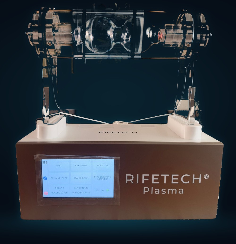 Rife Plasma-Gerät mit eingeschaltetem Display – Beispielfoto